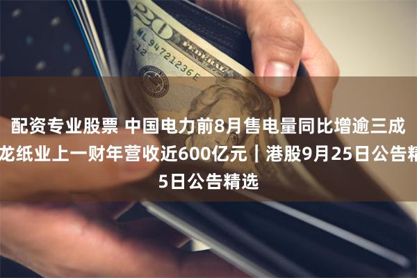 配资专业股票 中国电力前8月售电量同比增逾三成 玖龙纸业上一财年营收近600亿元｜港股9月25日公告精选