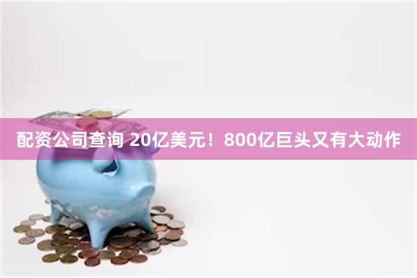 配资公司查询 20亿美元！800亿巨头又有大动作